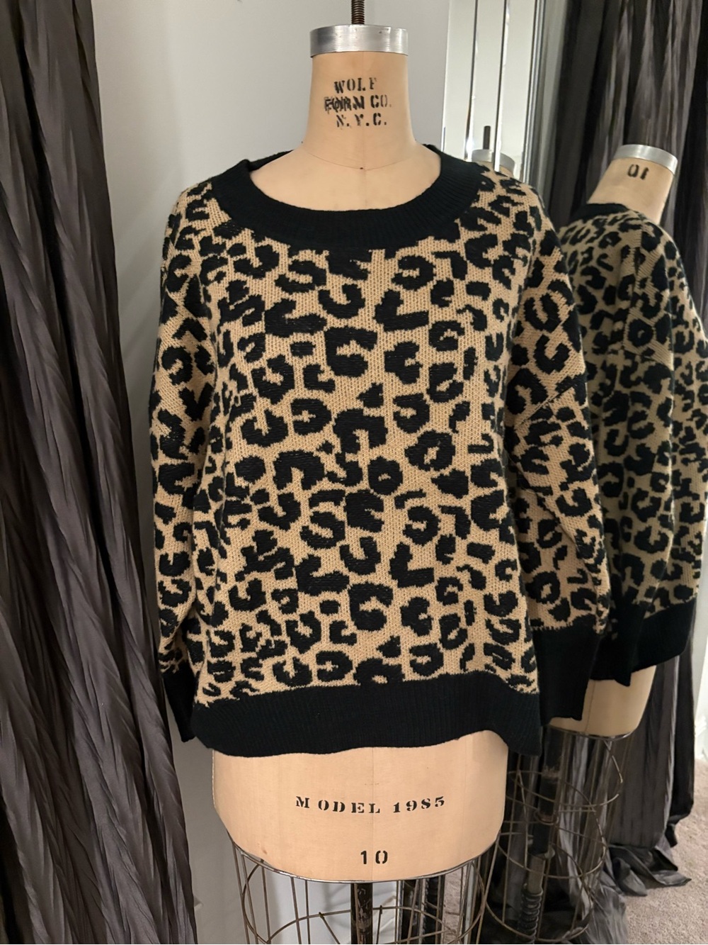 Workshop Republic Clothing Black and Beige Leopard Crewneck Sweater
